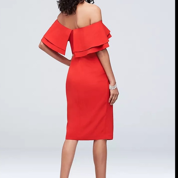 Flounced crepe off-the-shoulder sheath dress - Picture 5 of 5